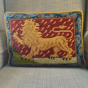 Ehrman Tapestry "Red Lion" Design by Candace Bahouth Needlepoint Pillow 18 x 14
